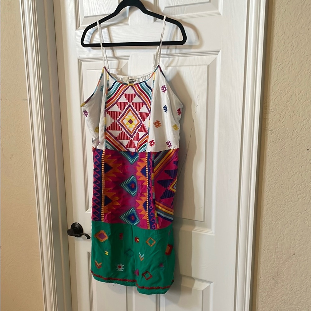 Savanna Jane tiered Aztec embroidered dress, vibrant colors, size 1x